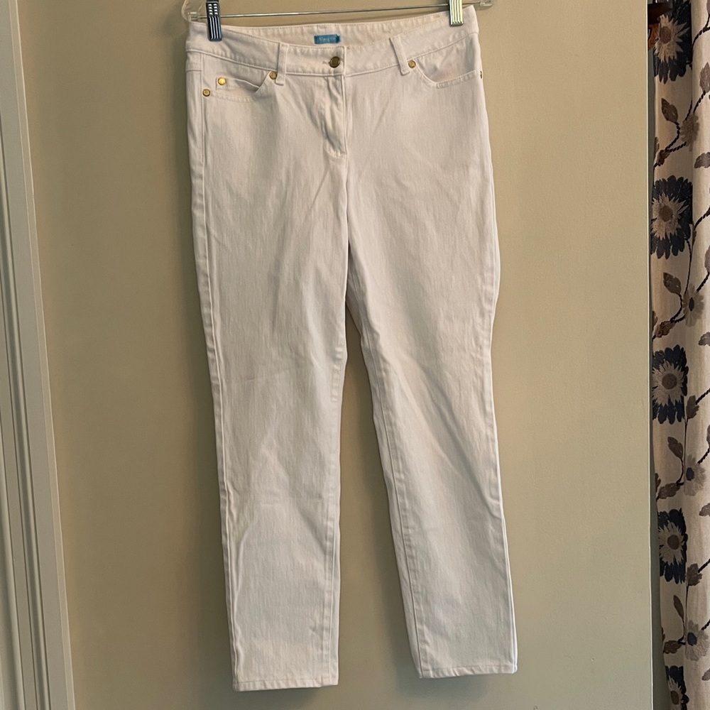 J. McLaughlin White Ankle Pants with Gold Accents
